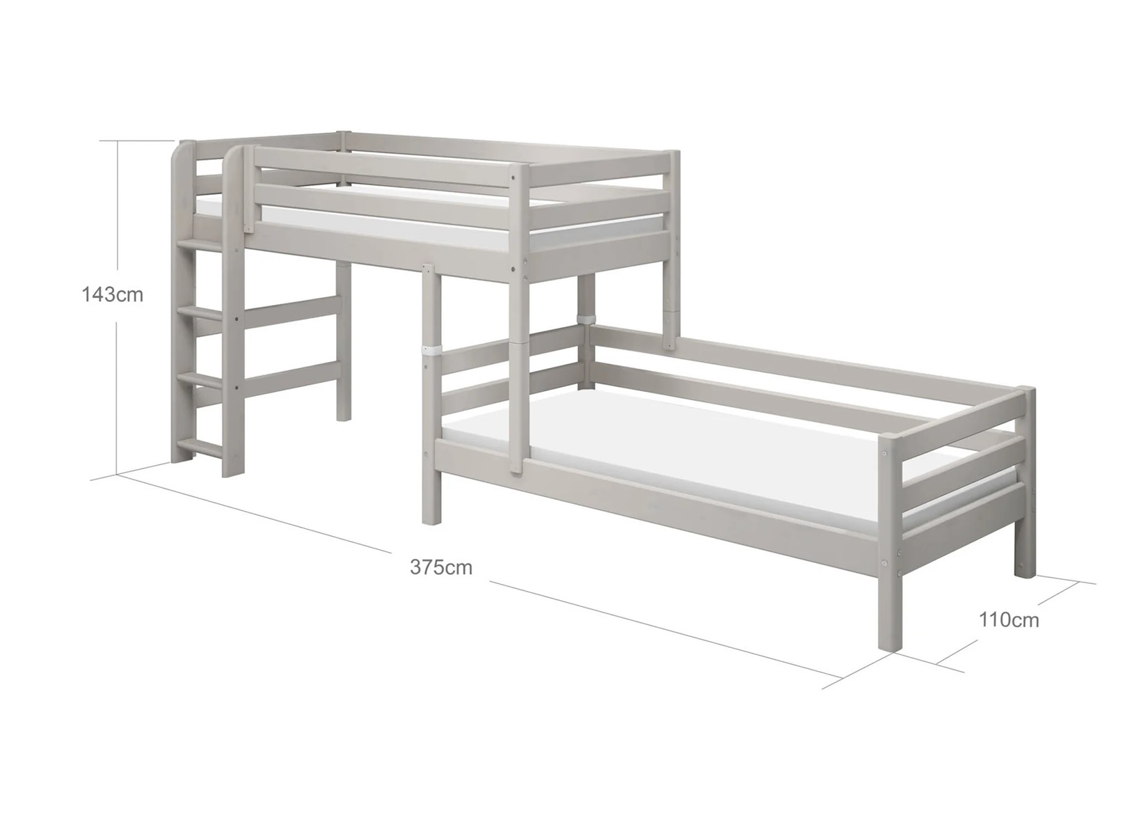 Flexa, køyeseng loftseng med ekstra seng Classic 90x200 cm, grå - Bilde 8
