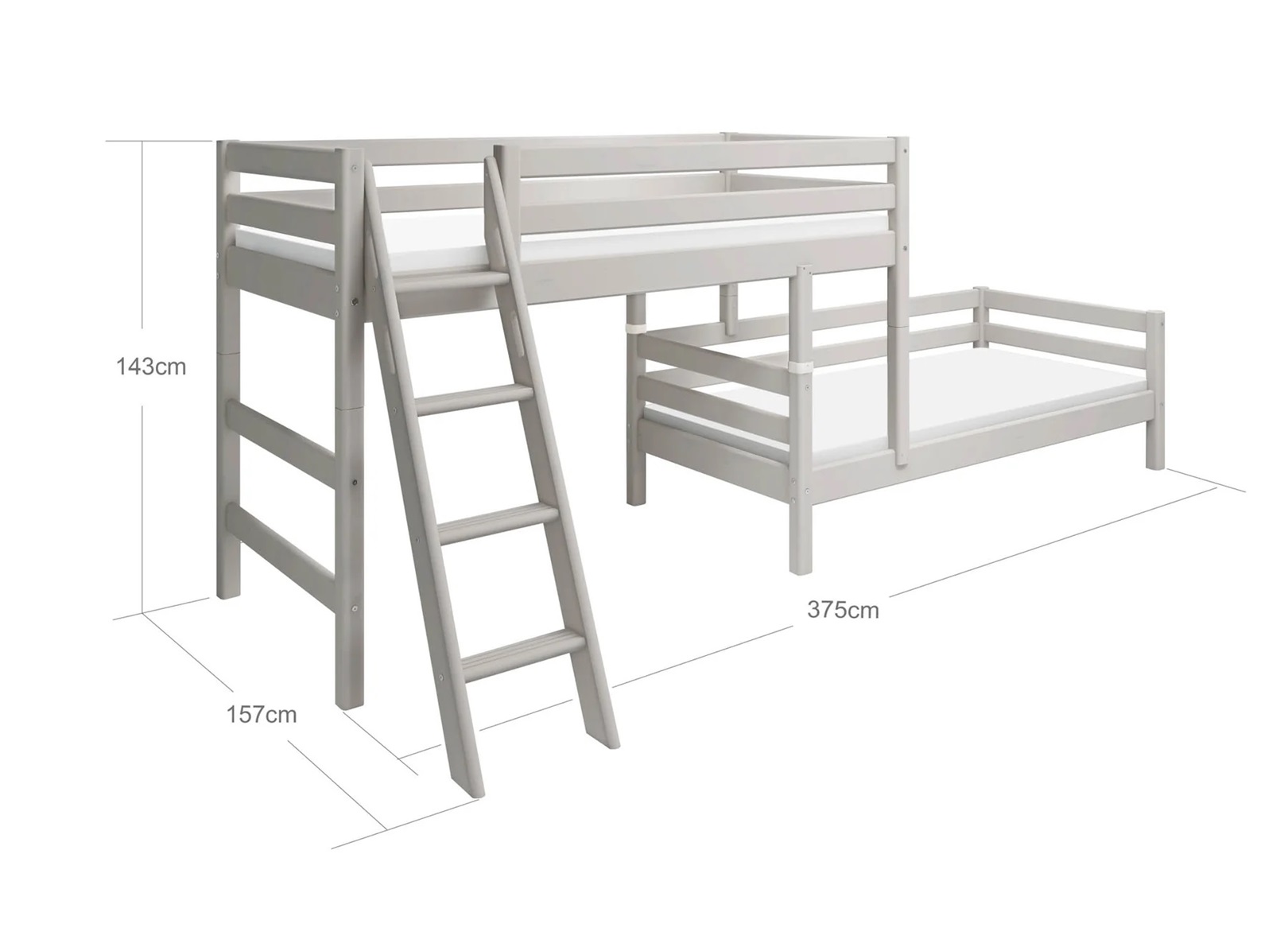 Flexa, køyeseng loftseng med ekstra seng Classic 90x200 cm, grå - Bilde 9