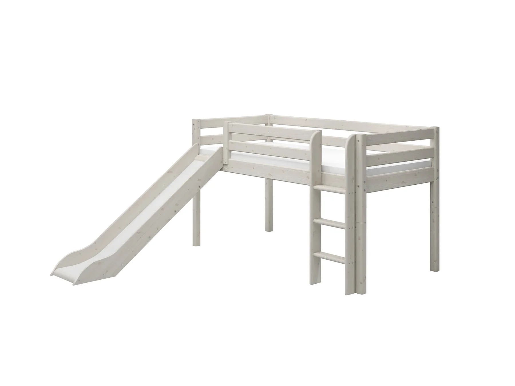 Flexa, lav loftsseng med sklie 90x200 cm Classic, hvit
