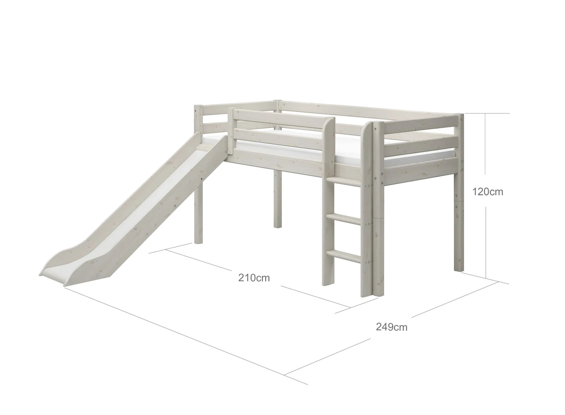 Flexa, lav loftsseng med sklie 90x200 cm Classic, hvit - Bilde 8