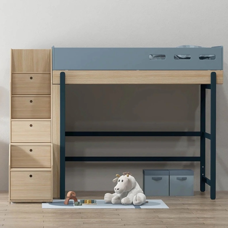 Flexa, høy loftsseng med trapp 90x200 cm Popsicle, blueberry oak - Bilde 2