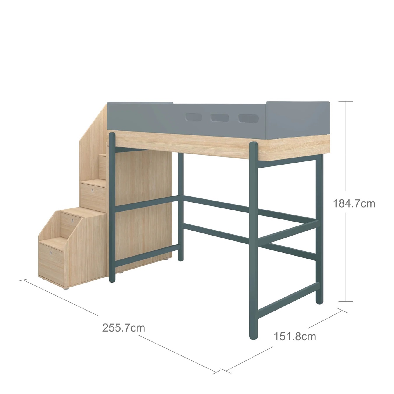Flexa, høy loftsseng med trapp 90x200 cm Popsicle, blueberry oak - Bilde 9