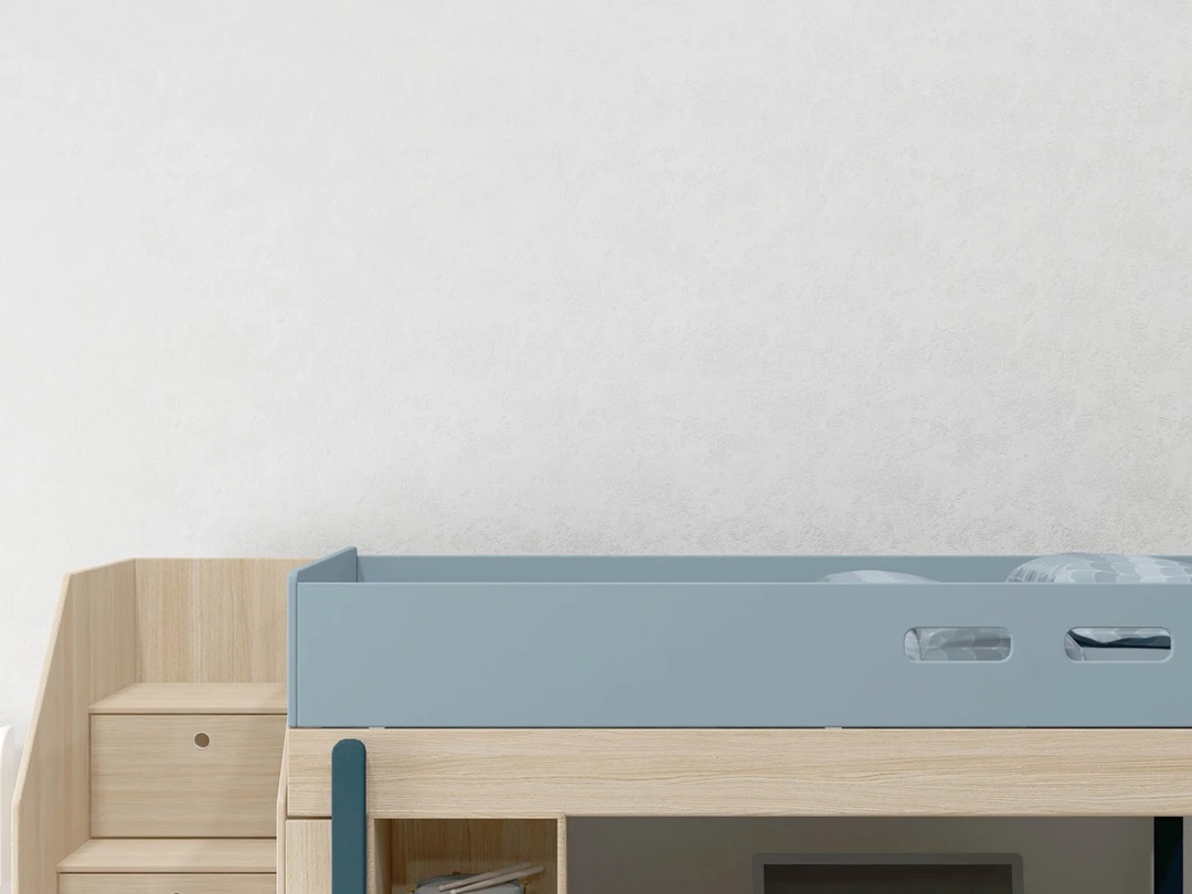 Flexa, høy loftsseng med trapp 90x200 cm Popsicle, blueberry oak - Bilde 7