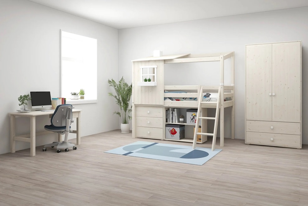 Flexa, lav loftsseng husseng 90x200 cm Classic Half House, hvit - Bilde 3