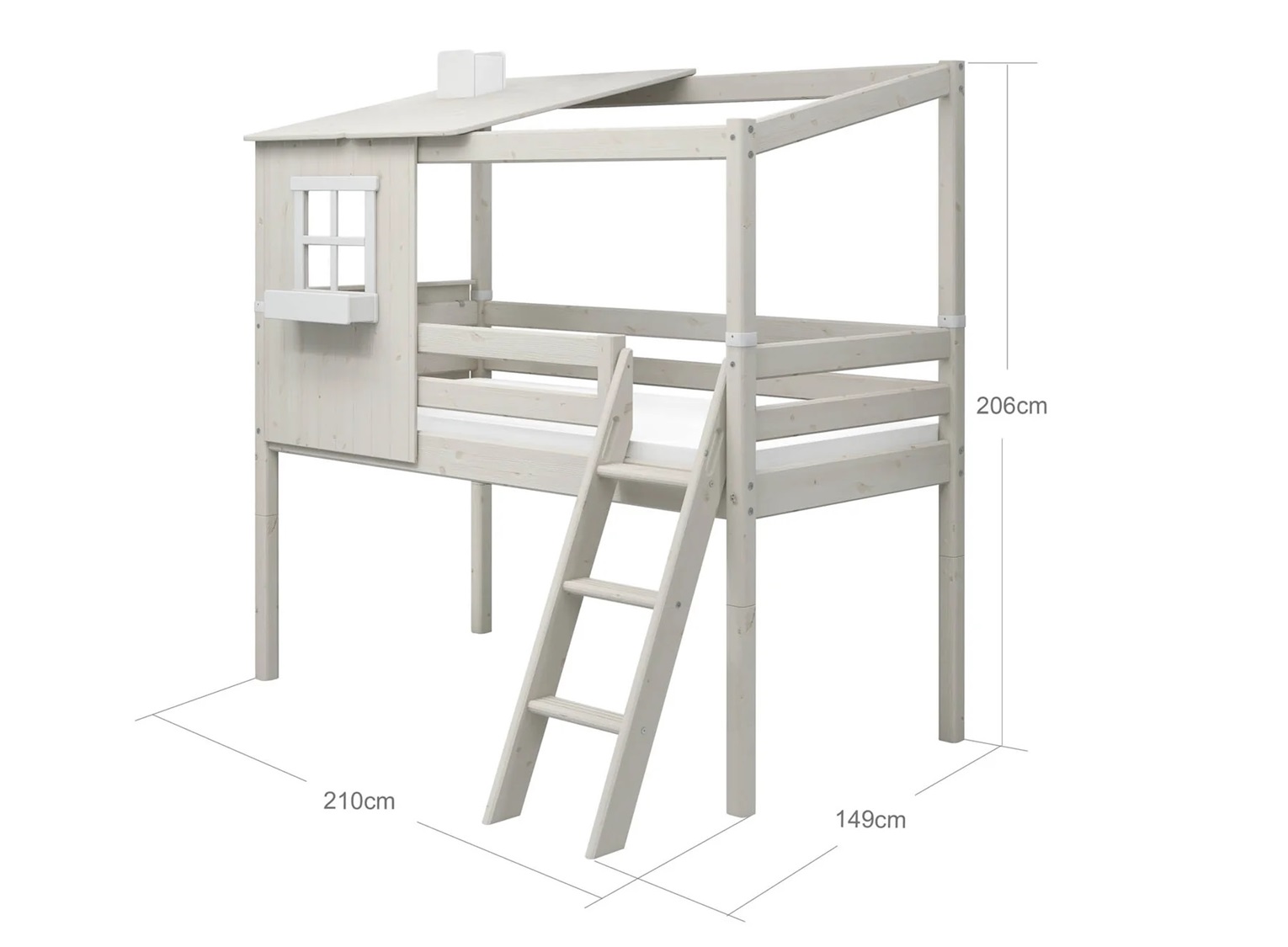 Flexa, lav loftsseng husseng 90x200 cm Classic Half House, hvit - Bilde 8