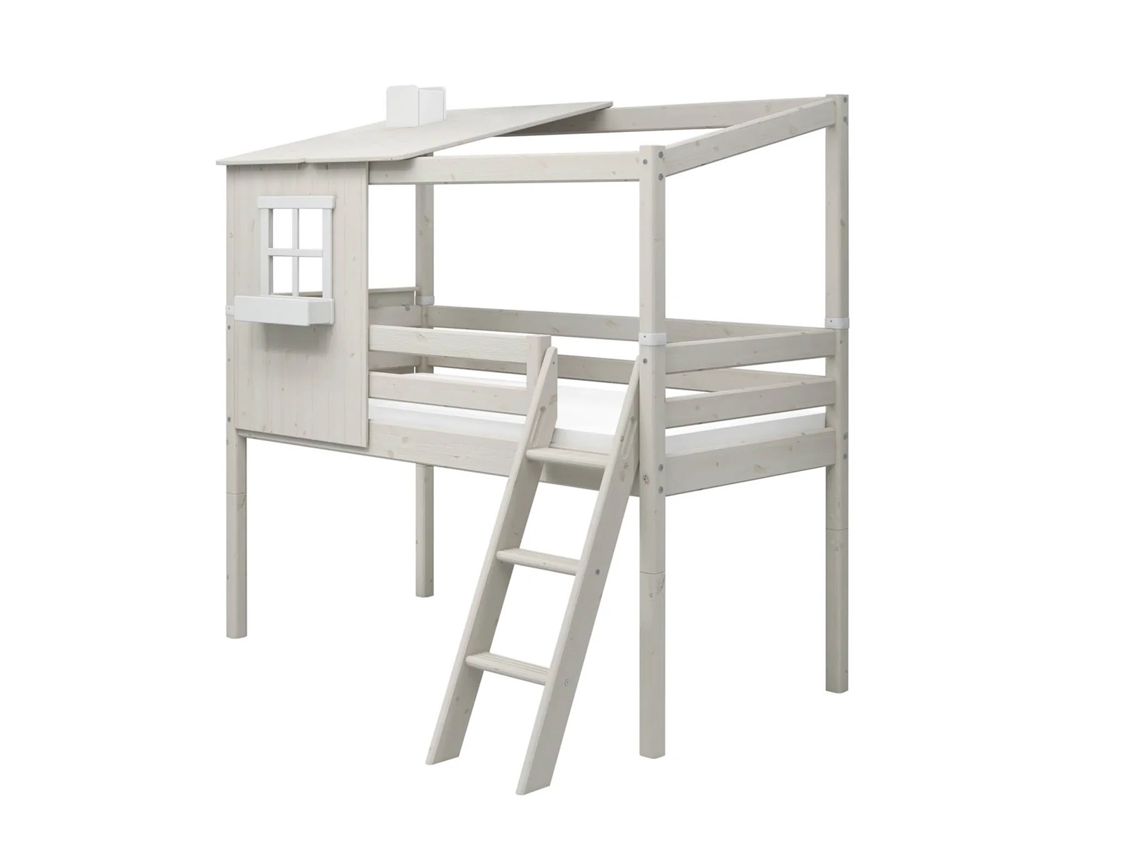 Flexa, lav loftsseng husseng 90x200 cm Classic Half House, hvit