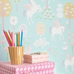 Majvillan, tapet til barnerommet True unicorns, turkis