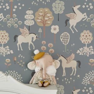 Majvillan, tapet til barnerommet True unicorns, blå