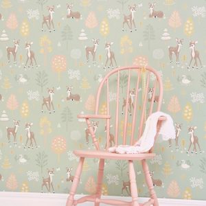 Majvillan, tapet til barnerommet Golden woods, dusty green
