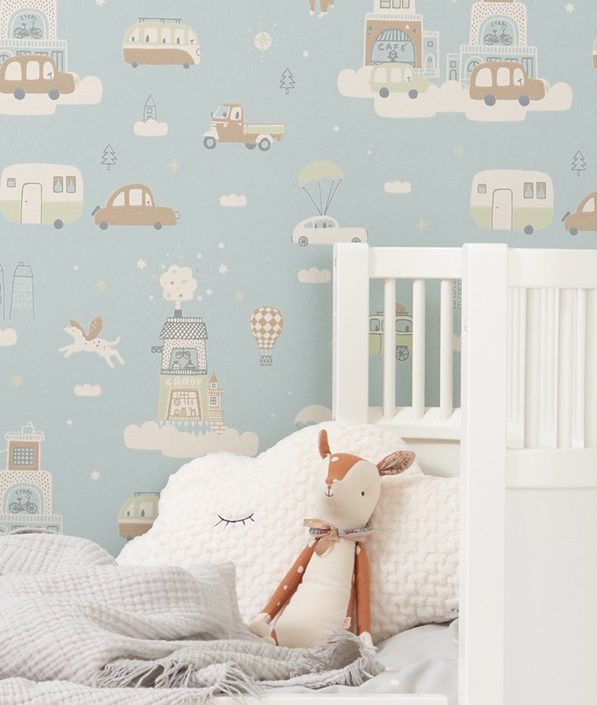 Majvillan, tapet til barnerommet Above the clouds, soft blue
