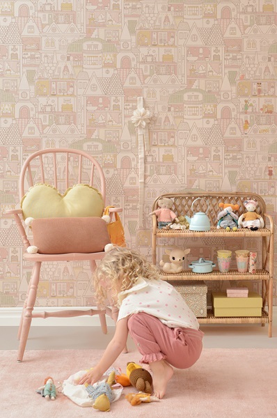 Majvillan, tapet til barnerommet Dollhouse, sunny pink - Bilde 2