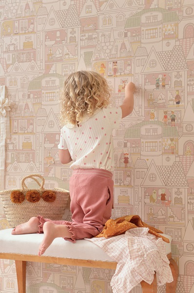 Majvillan, tapet til barnerommet Dollhouse, sunny pink - Bilde 3
