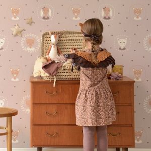 Majvillan, tapet til barnerommet Hearts, dusty warm lilac