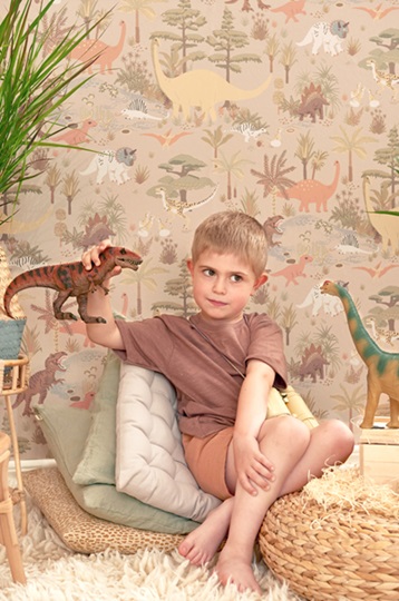 Majvillan, tapet til barnerommet Dinosaur vibes, sandy beige