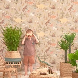 Majvillan, tapet til barnerommet Dinosaur vibes, sandy beige