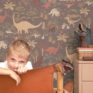 Majvillan, tapet til barnerommet Dinosaur vibes, evening grey