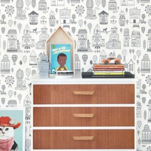 Majvillan, tapet til barnerommet Small town, soft black