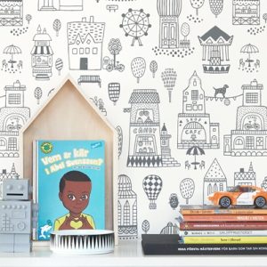 Majvillan, tapet til barnerommet Small town, soft black