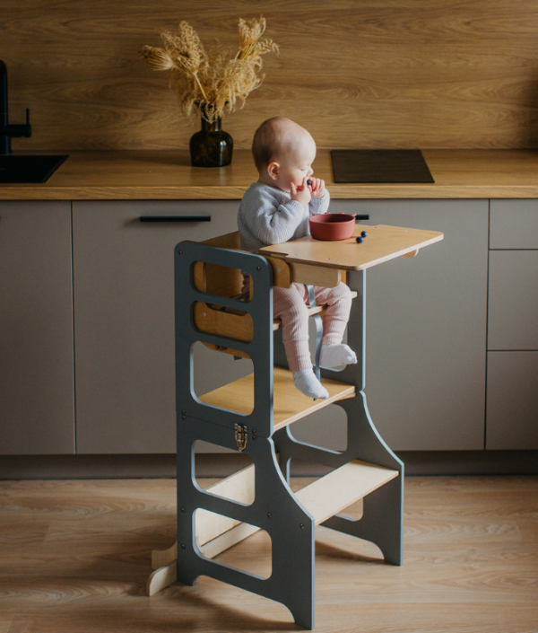 Duck Woodworks, sammenleggbar kjøkkenkrakk med barnestol