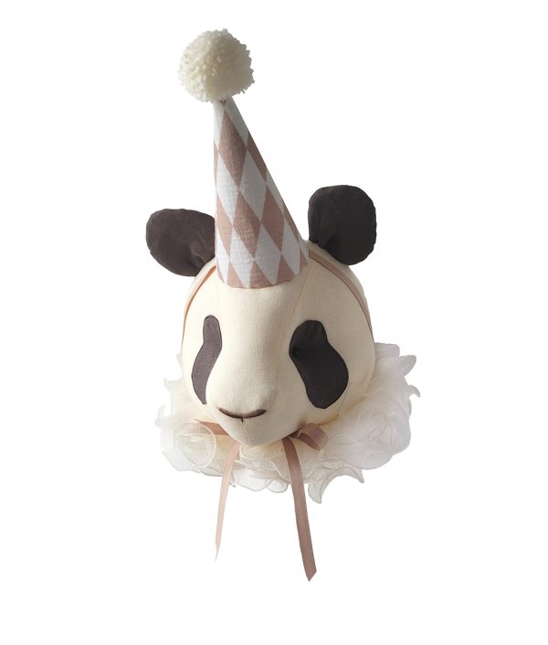 Veggdekorasjon panda vanilla, dyrehode i lin