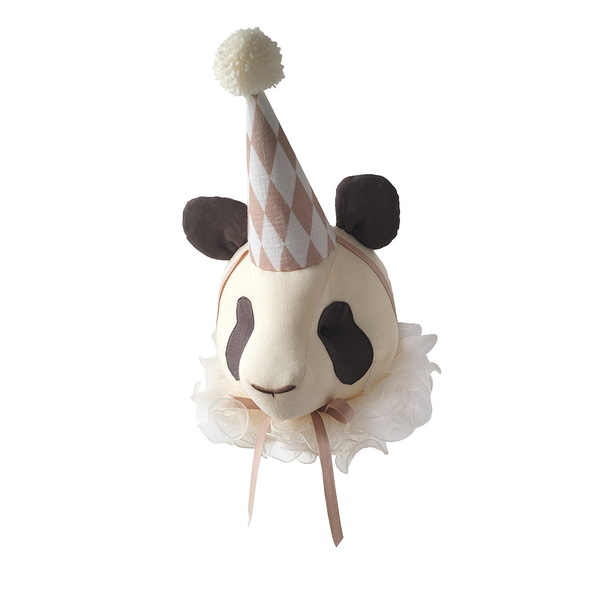 Veggdekorasjon panda vanilla, dyrehode i lin