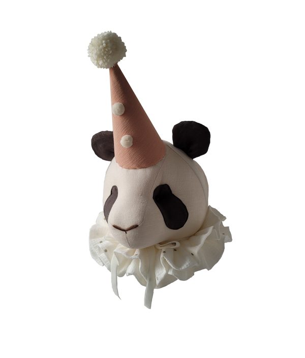 Veggdekorasjon panda lys beige, dyrehode i lin
