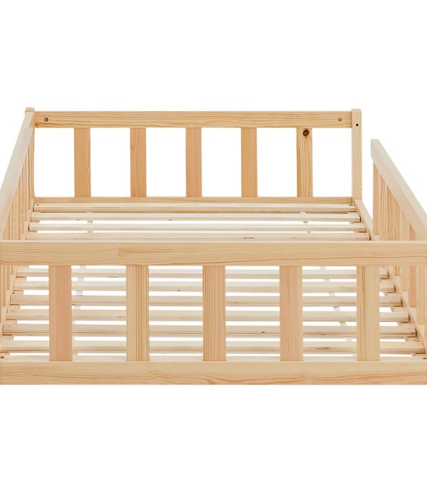 Montessori natur barneseng med beskyttelseskanter, 90x200 cm