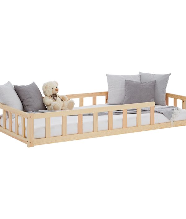Montessori natur barneseng med beskyttelseskanter, 90x200 cm