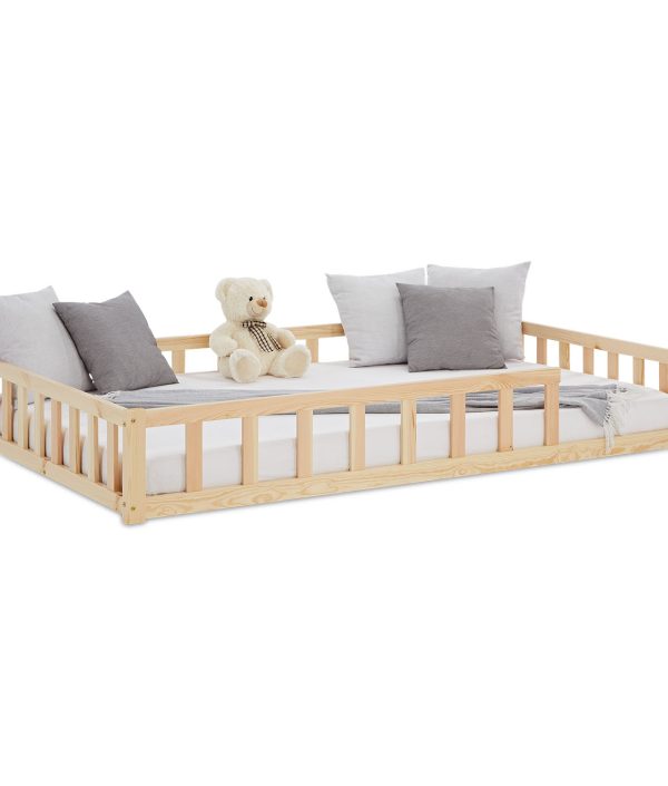 Montessori natur barneseng med beskyttelseskanter, 120x200 cm