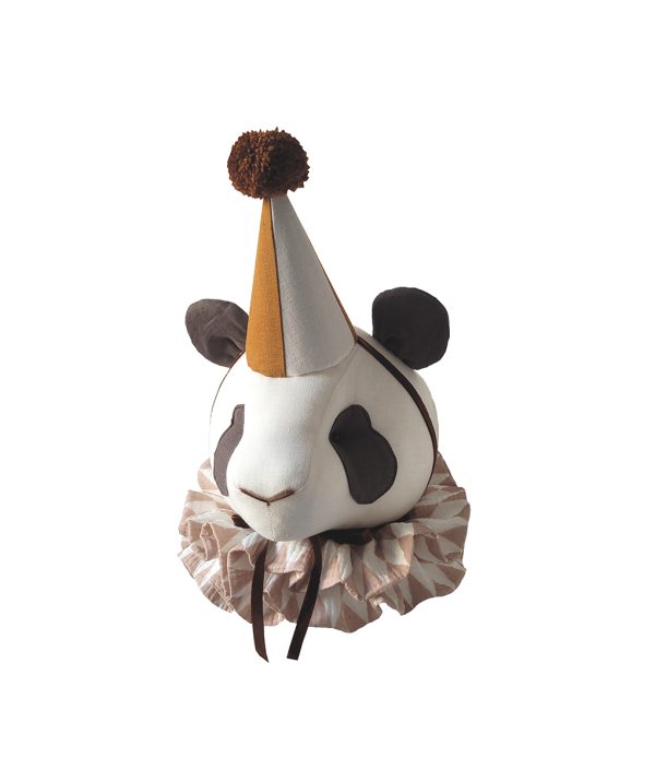 Veggdekorasjon panda cream, dyrehode i lin
