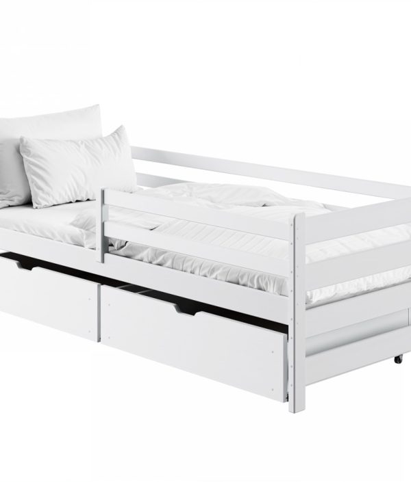 Hvit barneseng Liora 90x200 med oppbevaringsskuffer