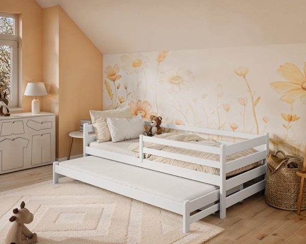 Hvit barneseng Hedda 90x200 cm med ekstra seng og oppbevaringsskuffer