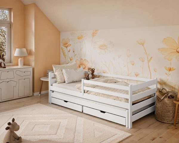 Hvit barneseng Hedda 90x200 cm med ekstra seng og oppbevaringsskuffer