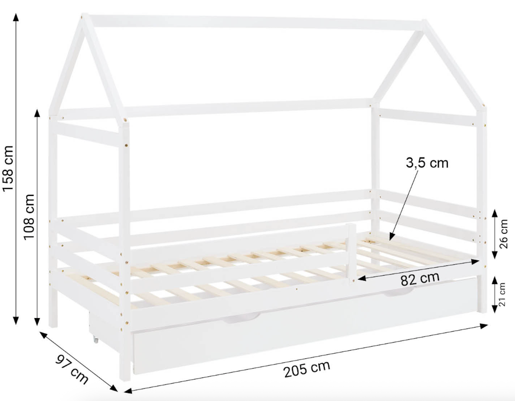 Hvit Montessori husseng 90x200 cm med oppbevaringsboks - Bilde 5